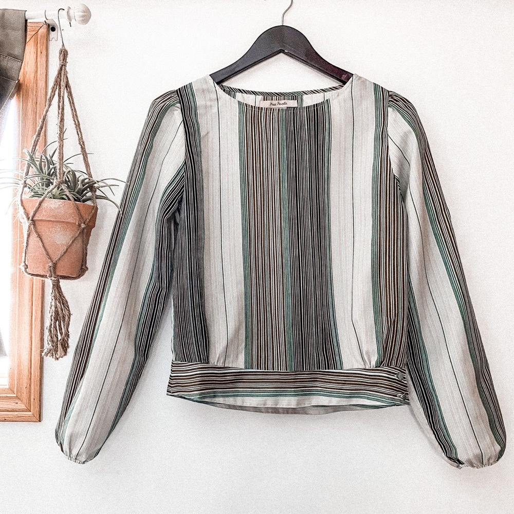 Free People Horizontal Stripe Long Sleeve Blouse